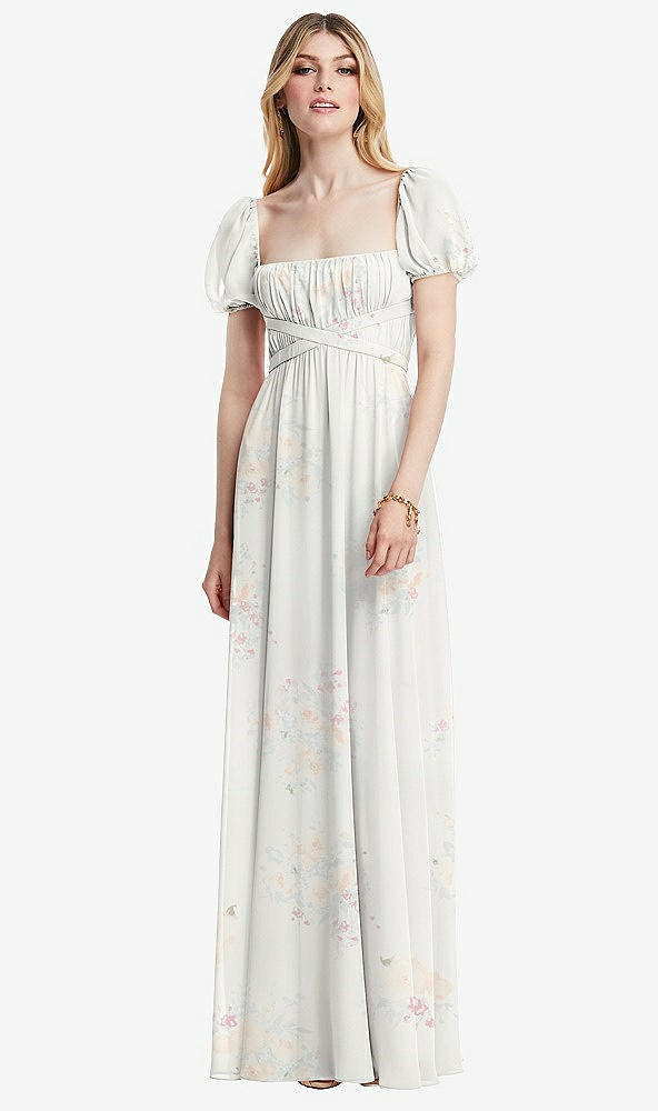 Front View - Spring Fling Regency Empire Waist Puff Sleeve Chiffon Maxi Dress