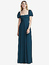 Front View Thumbnail - Atlantic Blue Regency Empire Waist Puff Sleeve Chiffon Maxi Dress