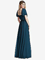 Rear View Thumbnail - Atlantic Blue Regency Empire Waist Puff Sleeve Chiffon Maxi Dress
