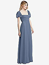 Side View Thumbnail - Larkspur Blue Regency Empire Waist Puff Sleeve Chiffon Maxi Dress
