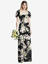 Alt View 1 Thumbnail - Noir Garden Regency Empire Waist Puff Sleeve Chiffon Maxi Dress