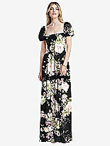 Front View Thumbnail - Noir Garden Regency Empire Waist Puff Sleeve Chiffon Maxi Dress