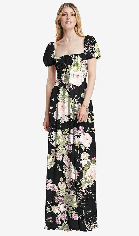 Front View - Noir Garden Regency Empire Waist Puff Sleeve Chiffon Maxi Dress