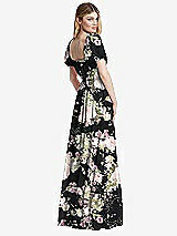 Rear View Thumbnail - Noir Garden Regency Empire Waist Puff Sleeve Chiffon Maxi Dress