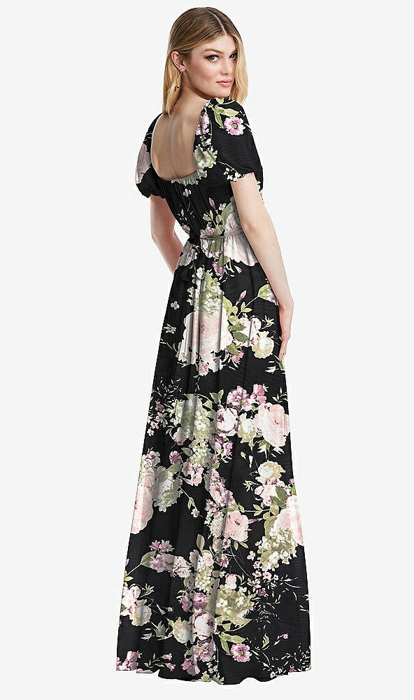 Back View - Noir Garden Regency Empire Waist Puff Sleeve Chiffon Maxi Dress