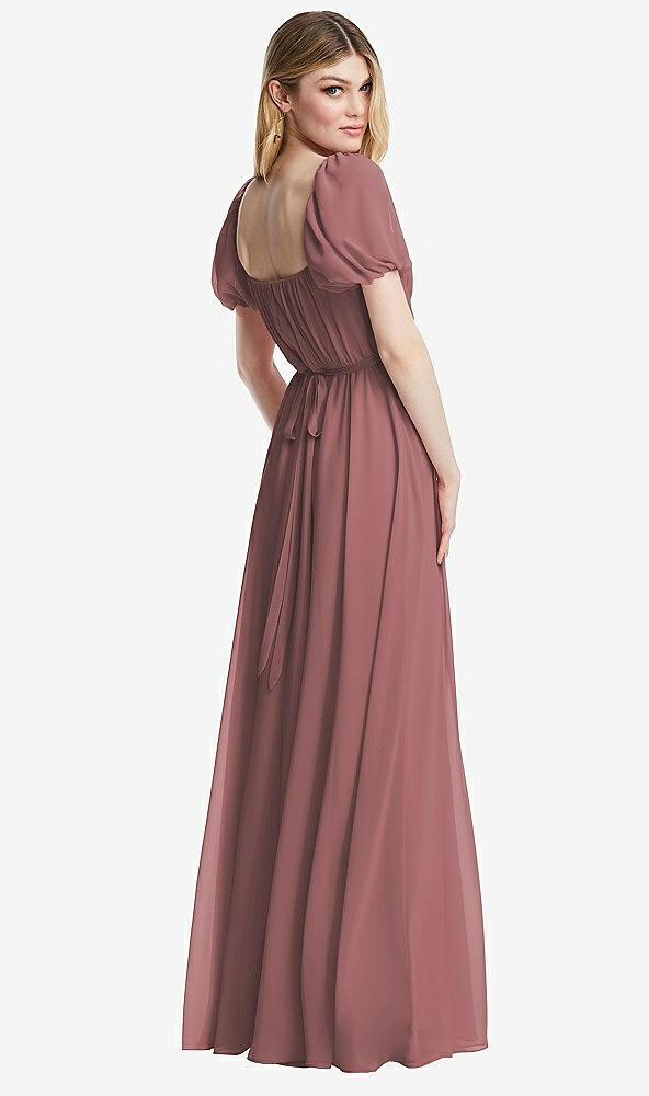 Back View - Rosewood Regency Empire Waist Puff Sleeve Chiffon Maxi Dress