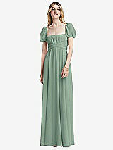 Front View Thumbnail - Seagrass Regency Empire Waist Puff Sleeve Chiffon Maxi Dress