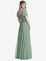 Rear View Thumbnail - Seagrass Regency Empire Waist Puff Sleeve Chiffon Maxi Dress