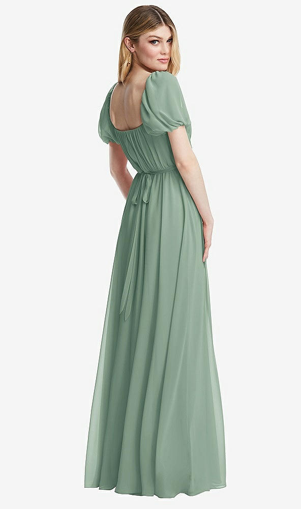 Back View - Seagrass Regency Empire Waist Puff Sleeve Chiffon Maxi Dress