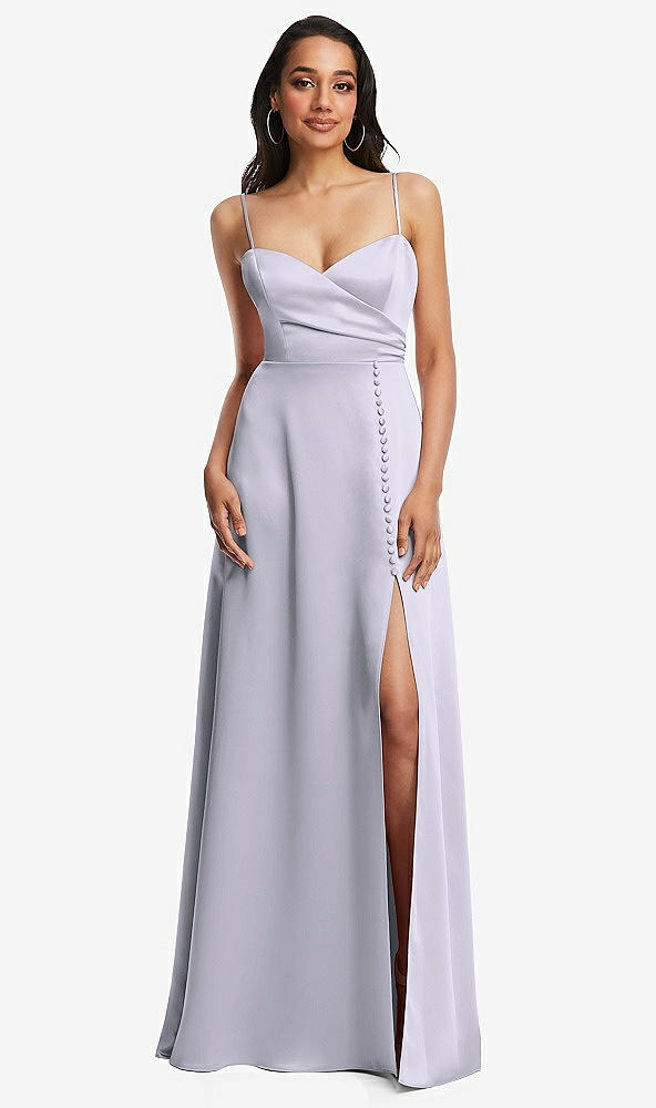 Front View - Silver Dove Adjustable Strap Faux Wrap Maxi Dress with Covered Button Details