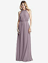 Front View Thumbnail - Lilac Dusk Illusion Back Halter Maxi Dress with Covered Button Detail