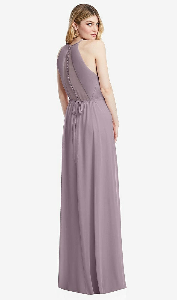 Back View - Lilac Dusk Illusion Back Halter Maxi Dress with Covered Button Detail