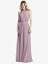 Front View Thumbnail - Suede Rose Illusion Back Halter Maxi Dress with Covered Button Detail