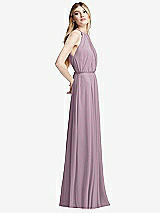 Side View Thumbnail - Suede Rose Illusion Back Halter Maxi Dress with Covered Button Detail