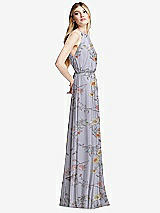 Side View Thumbnail - Butterfly Botanica Silver Dove Illusion Back Halter Maxi Dress with Covered Button Detail