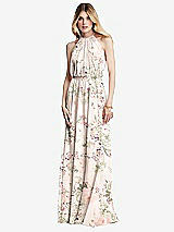 Front View Thumbnail - Blush Garden Illusion Back Halter Maxi Dress with Covered Button Detail
