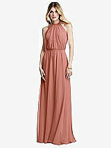 Front View Thumbnail - Desert Rose Illusion Back Halter Maxi Dress with Covered Button Detail