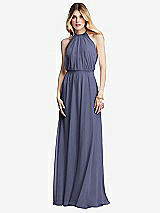 Front View Thumbnail - French Blue Illusion Back Halter Maxi Dress with Covered Button Detail