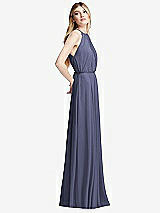 Side View Thumbnail - French Blue Illusion Back Halter Maxi Dress with Covered Button Detail