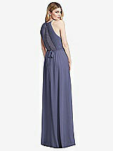 Rear View Thumbnail - French Blue Illusion Back Halter Maxi Dress with Covered Button Detail