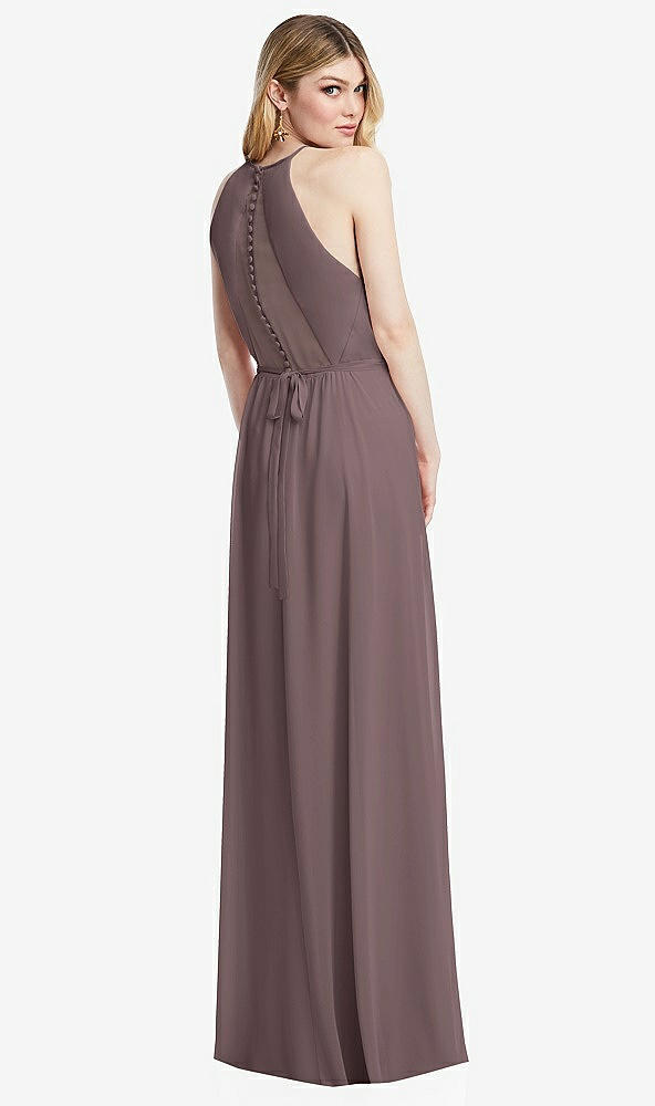 Back View - French Truffle Illusion Back Halter Maxi Dress with Covered Button Detail