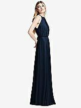 Side View Thumbnail - Midnight Navy Illusion Back Halter Maxi Dress with Covered Button Detail