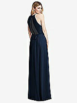 Rear View Thumbnail - Midnight Navy Illusion Back Halter Maxi Dress with Covered Button Detail