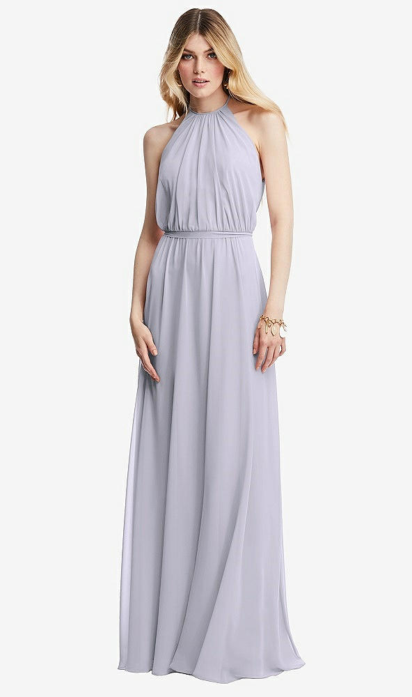 Front View - Silver Dove Illusion Back Halter Maxi Dress with Covered Button Detail