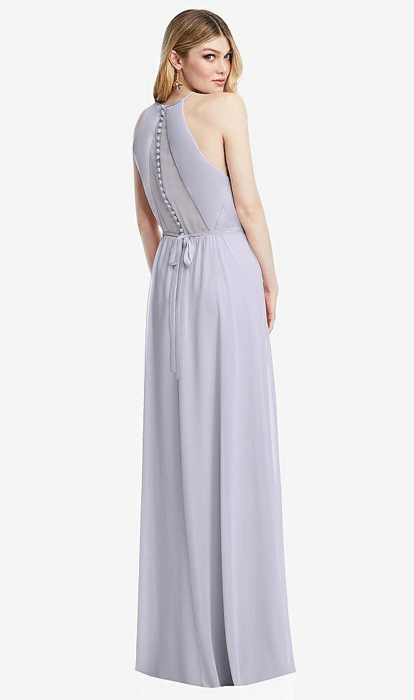 Back View - Silver Dove Illusion Back Halter Maxi Dress with Covered Button Detail