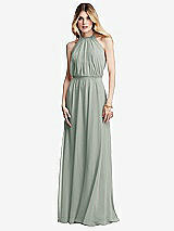 Front View Thumbnail - Willow Green Illusion Back Halter Maxi Dress with Covered Button Detail