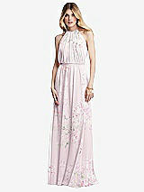 Front View Thumbnail - Watercolor Print Illusion Back Halter Maxi Dress with Covered Button Detail