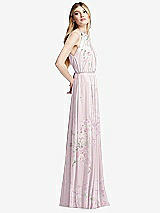 Side View Thumbnail - Watercolor Print Illusion Back Halter Maxi Dress with Covered Button Detail
