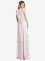 Rear View Thumbnail - Watercolor Print Illusion Back Halter Maxi Dress with Covered Button Detail