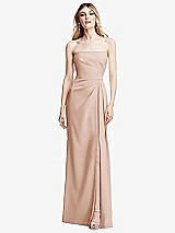 Alt View 1 Thumbnail - Cameo Strapless Pleated Faux Wrap Trumpet Gown with Front Slit