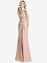 Alt View 2 Thumbnail - Cameo Strapless Pleated Faux Wrap Trumpet Gown with Front Slit
