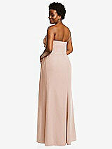 Rear View Thumbnail - Cameo Strapless Pleated Faux Wrap Trumpet Gown with Front Slit