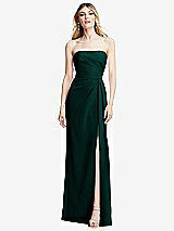 Alt View 1 Thumbnail - Evergreen Strapless Pleated Faux Wrap Trumpet Gown with Front Slit