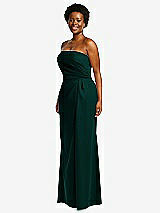 Side View Thumbnail - Evergreen Strapless Pleated Faux Wrap Trumpet Gown with Front Slit