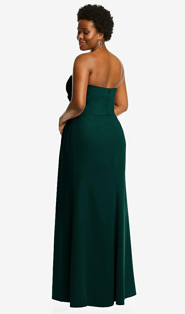 Back View - Evergreen Strapless Pleated Faux Wrap Trumpet Gown with Front Slit