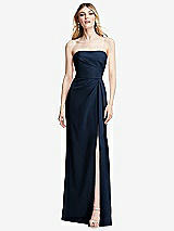 Alt View 1 Thumbnail - Midnight Navy Strapless Pleated Faux Wrap Trumpet Gown with Front Slit