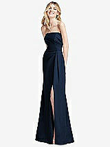 Alt View 2 Thumbnail - Midnight Navy Strapless Pleated Faux Wrap Trumpet Gown with Front Slit