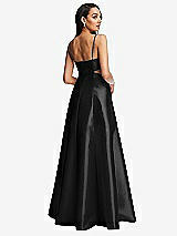 Rear View Thumbnail - Black Open Neckline Cutout Satin Twill A-Line Gown with Pockets