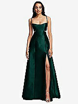 Front View Thumbnail - Evergreen Open Neckline Cutout Satin Twill A-Line Gown with Pockets
