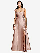 Front View Thumbnail - Toasted Sugar Open Neckline Cutout Satin Twill A-Line Gown with Pockets