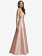 Side View Thumbnail - Toasted Sugar Open Neckline Cutout Satin Twill A-Line Gown with Pockets
