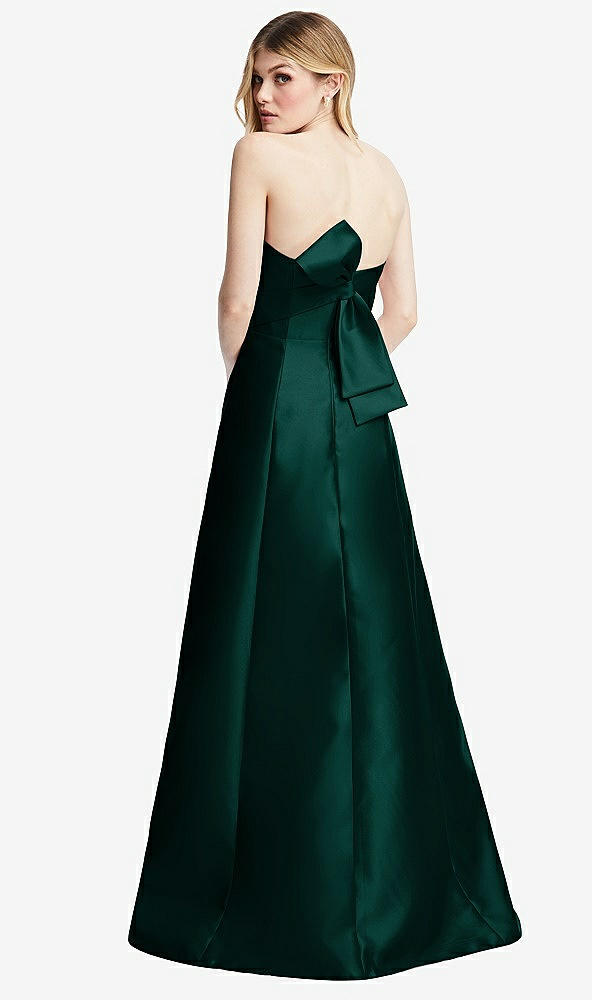 Front View - Evergreen Strapless A-line Satin Gown with Modern Bow Detail
