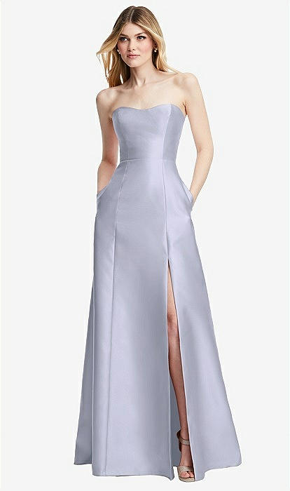 Strapless A-line Satin Bridesmaid Dress With Modern Bow Detail In Silver  Dove | The Dessy Group