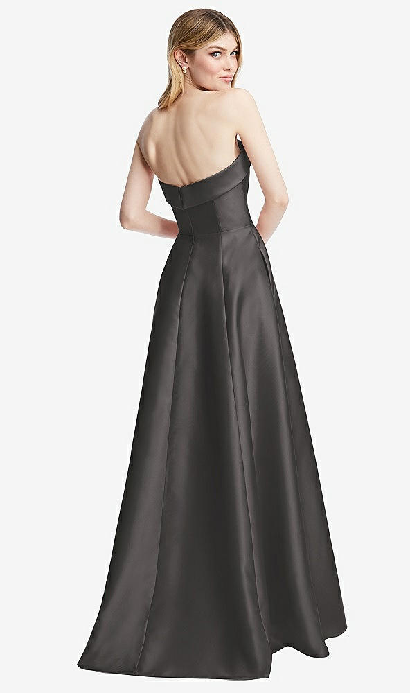 Back View - Caviar Gray Strapless Bias Cuff Bodice Satin Gown with Pockets