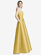 Side View Thumbnail - Maize Strapless Bias Cuff Bodice Satin Gown with Pockets