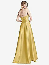 Rear View Thumbnail - Maize Strapless Bias Cuff Bodice Satin Gown with Pockets